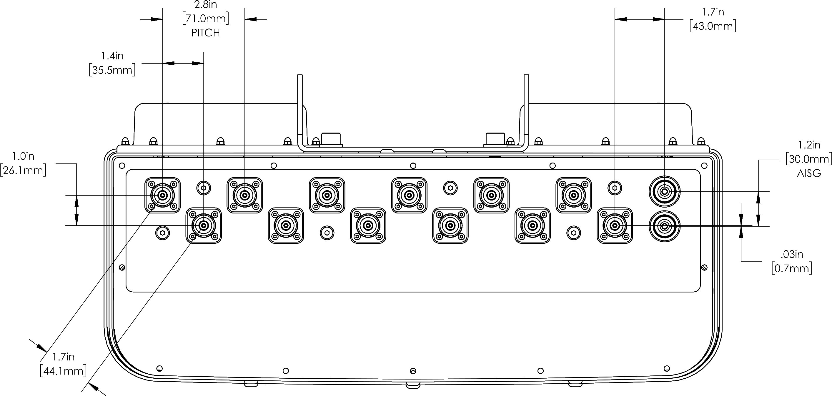 PI TPA65RBU5D Connector Spacing Diagram